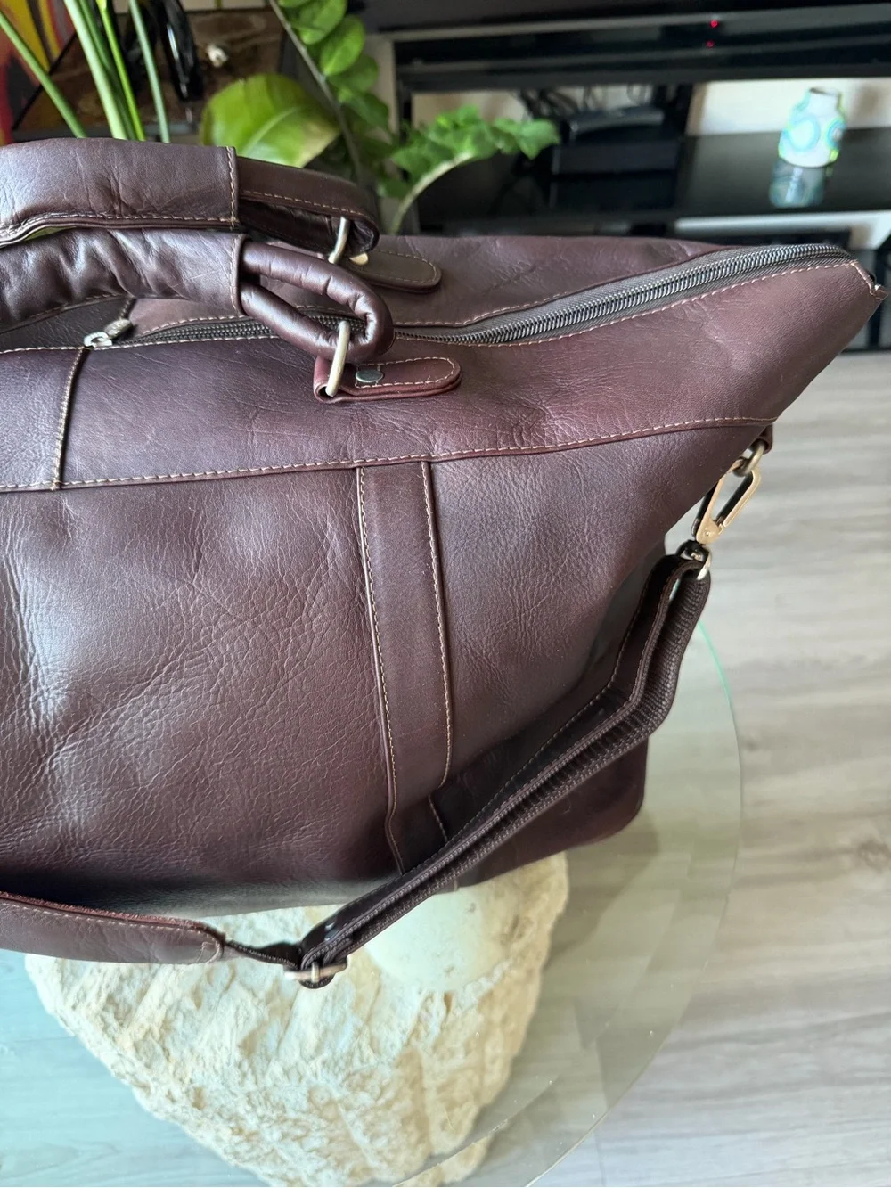 Piel Leather Burgundy Brown Genuine Leather Duffel Weekender Travel Bag